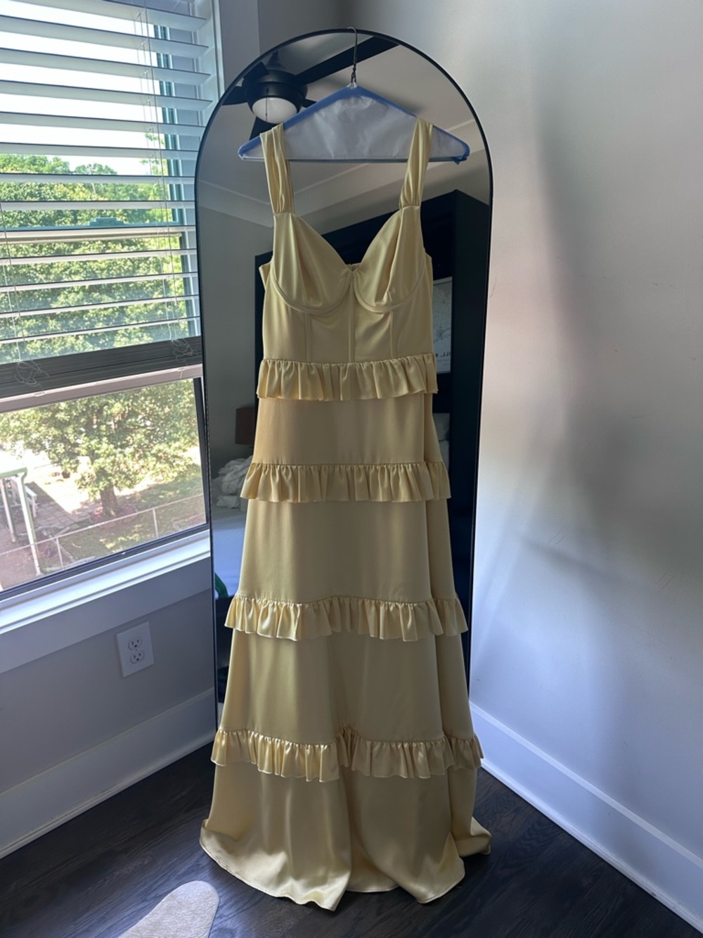 Revelry Yellow Ruffle Satin Maxi Dress - Picture 3 of 6